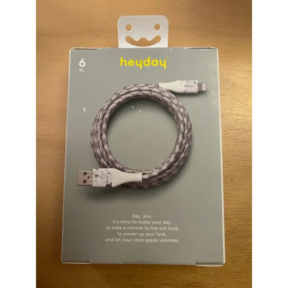 New heyday Lightning to USB-A Charging Cable size 6ft White Gray Marble